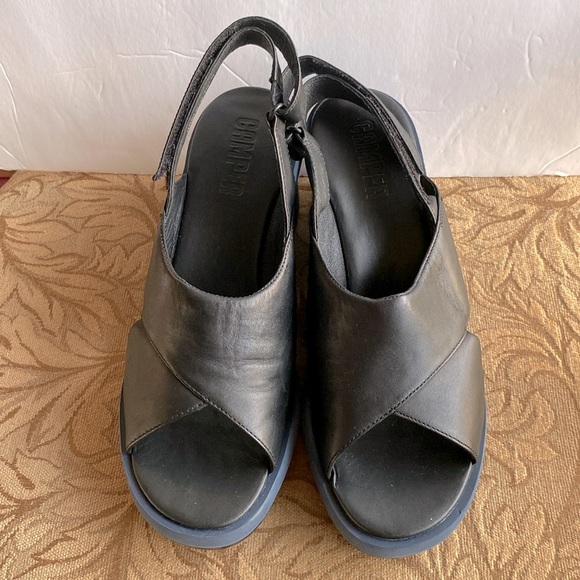 🌹Camper women’s Kyra wedge sandal, casual, open toe slingbacks leather black 10 - Picture 3 of 17